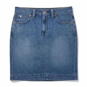 Tommy Hilfiger Denim Skirt Women Size 6 Front Zip Belt Loops Side Slit Cotton